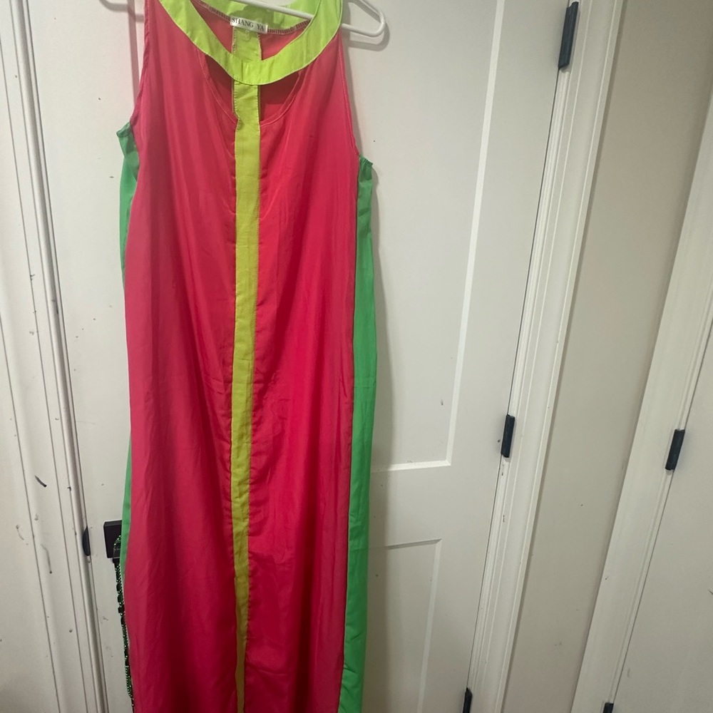 Vibrant pink and Green Maxi Dress